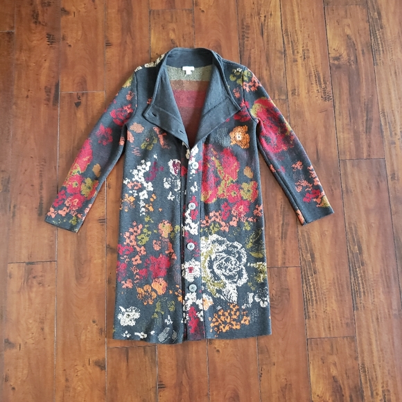 J Jill Madison Womens Cardigan Sweater Duster Knit Floral Boho Wool Alpaca Sz XS - Picture 7 of 12